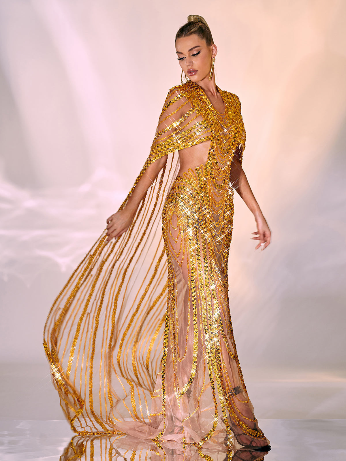 Chana Sequin Crystal Mesh Maxi Dress - View 2