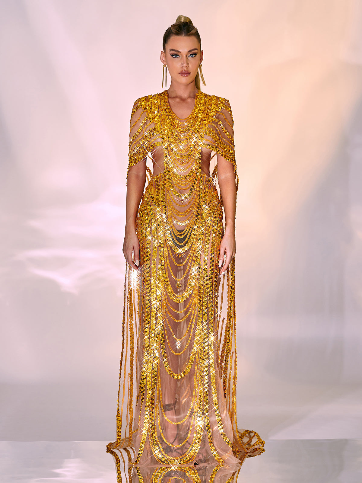Chana Sequin Crystal Mesh Maxi Dress - View 3