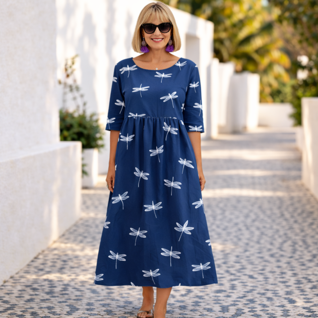 Floral Round Neck Half Sleeve Empire Midi Dress 5