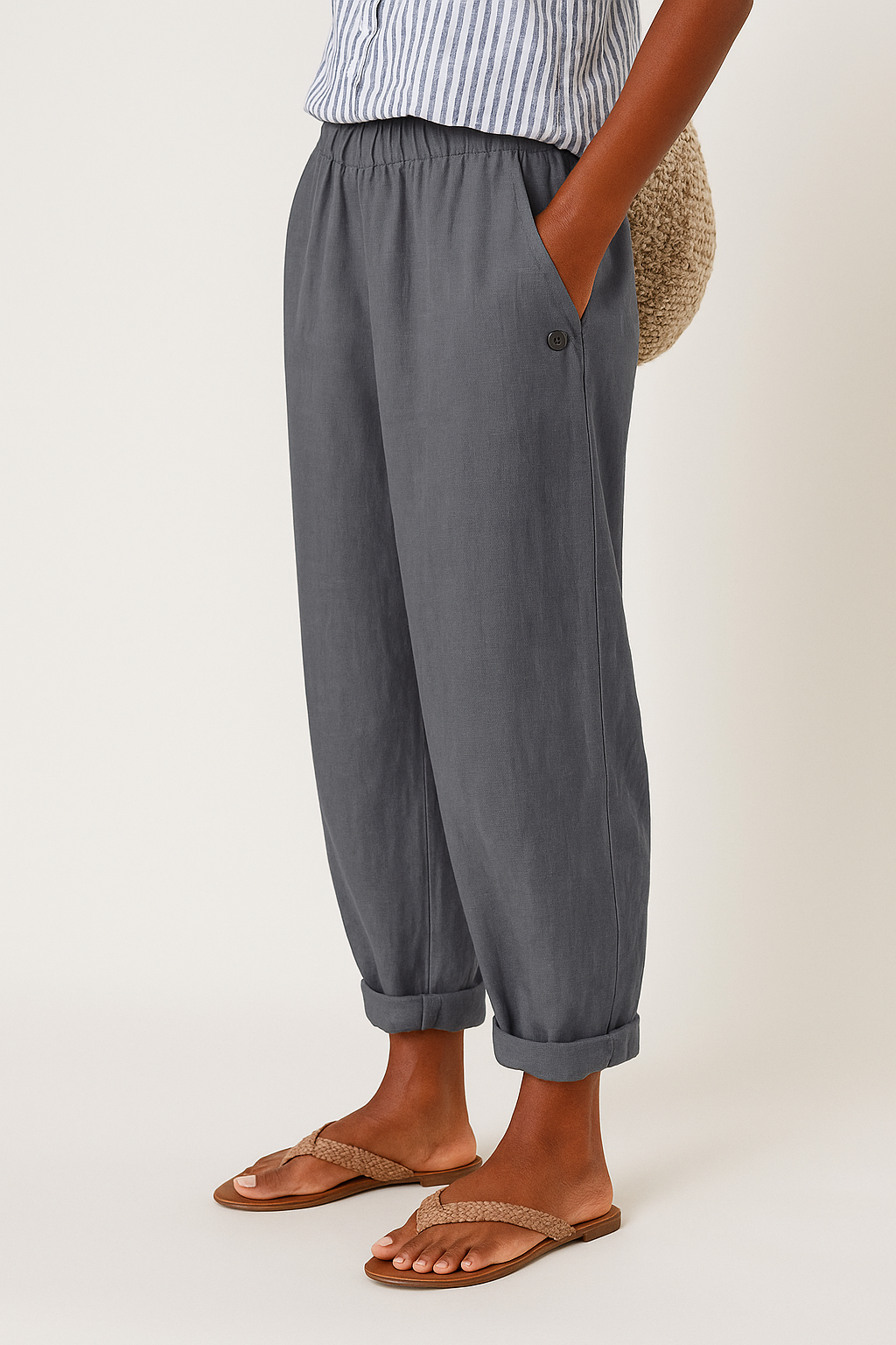High Waist Tapered Crop Linen Look Pants 5