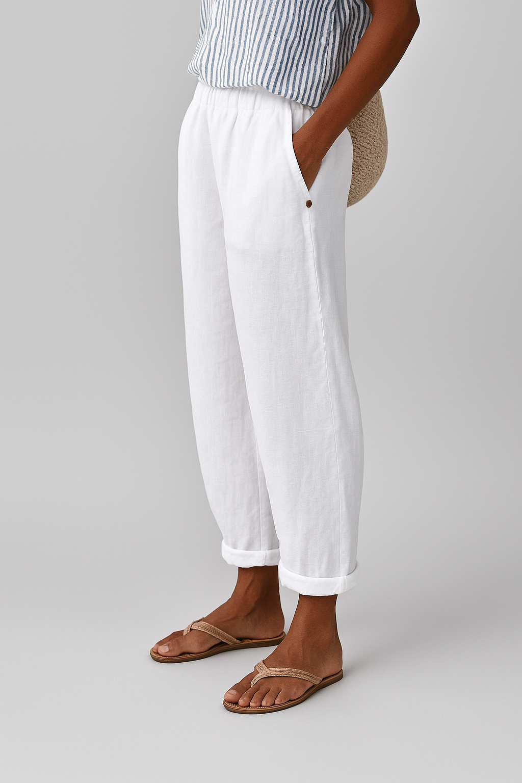 High Waist Tapered Crop Linen Look Pants 6