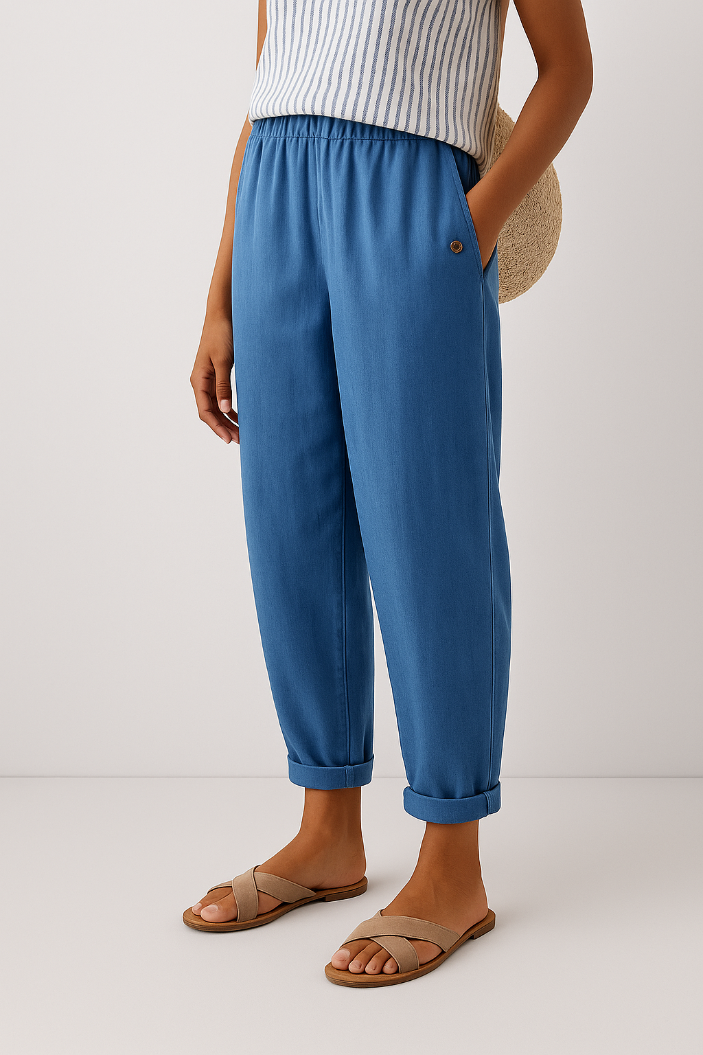 High Waist Tapered Crop Linen Look Pants 3