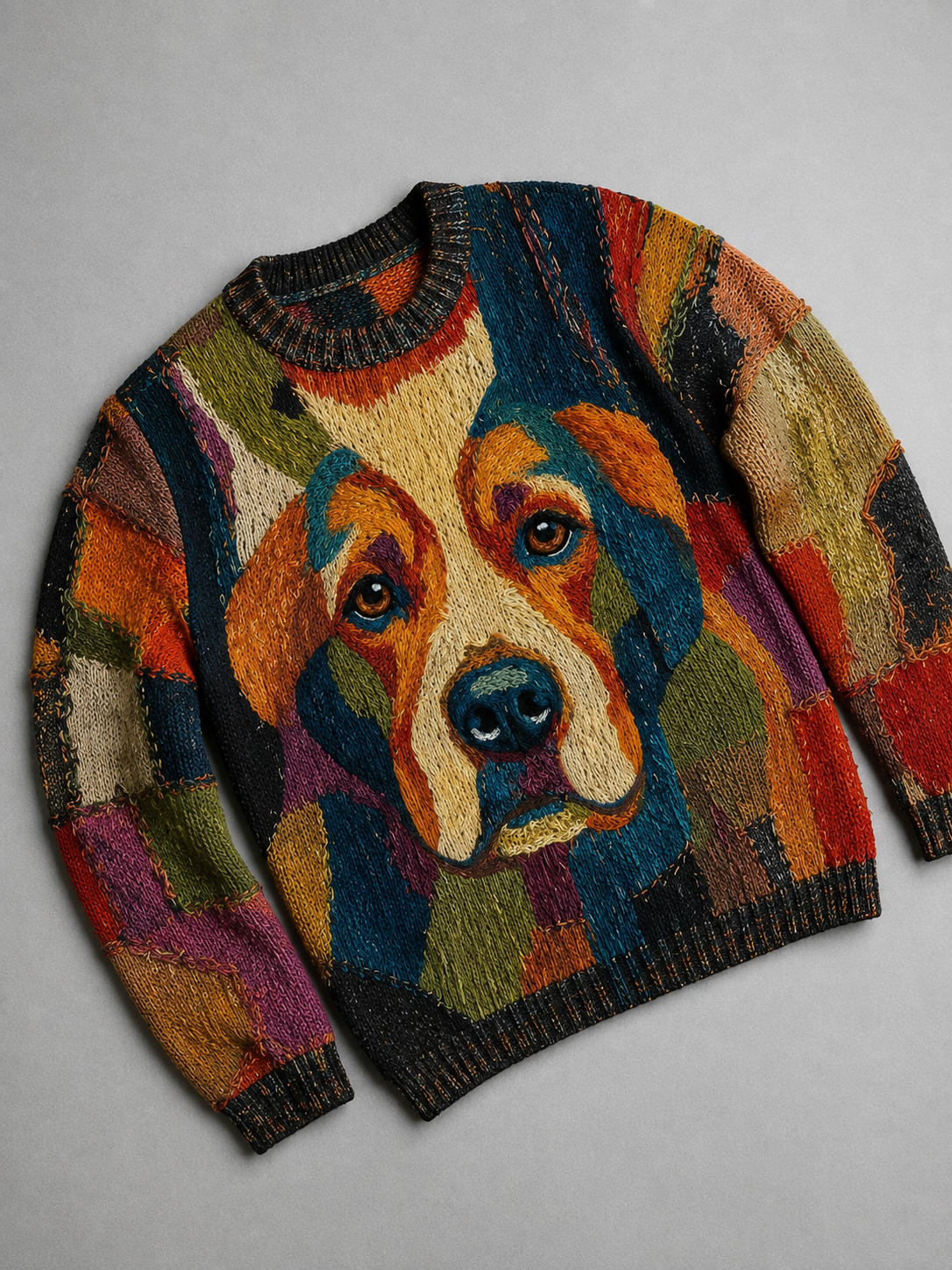 Dog Print Crew Neck Long Sleeve Sweater 3