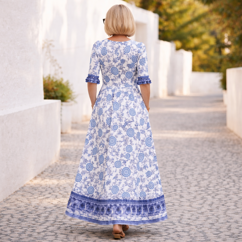 Floral Print V-Neck Short Sleeve Tiered Maxi Dress 2