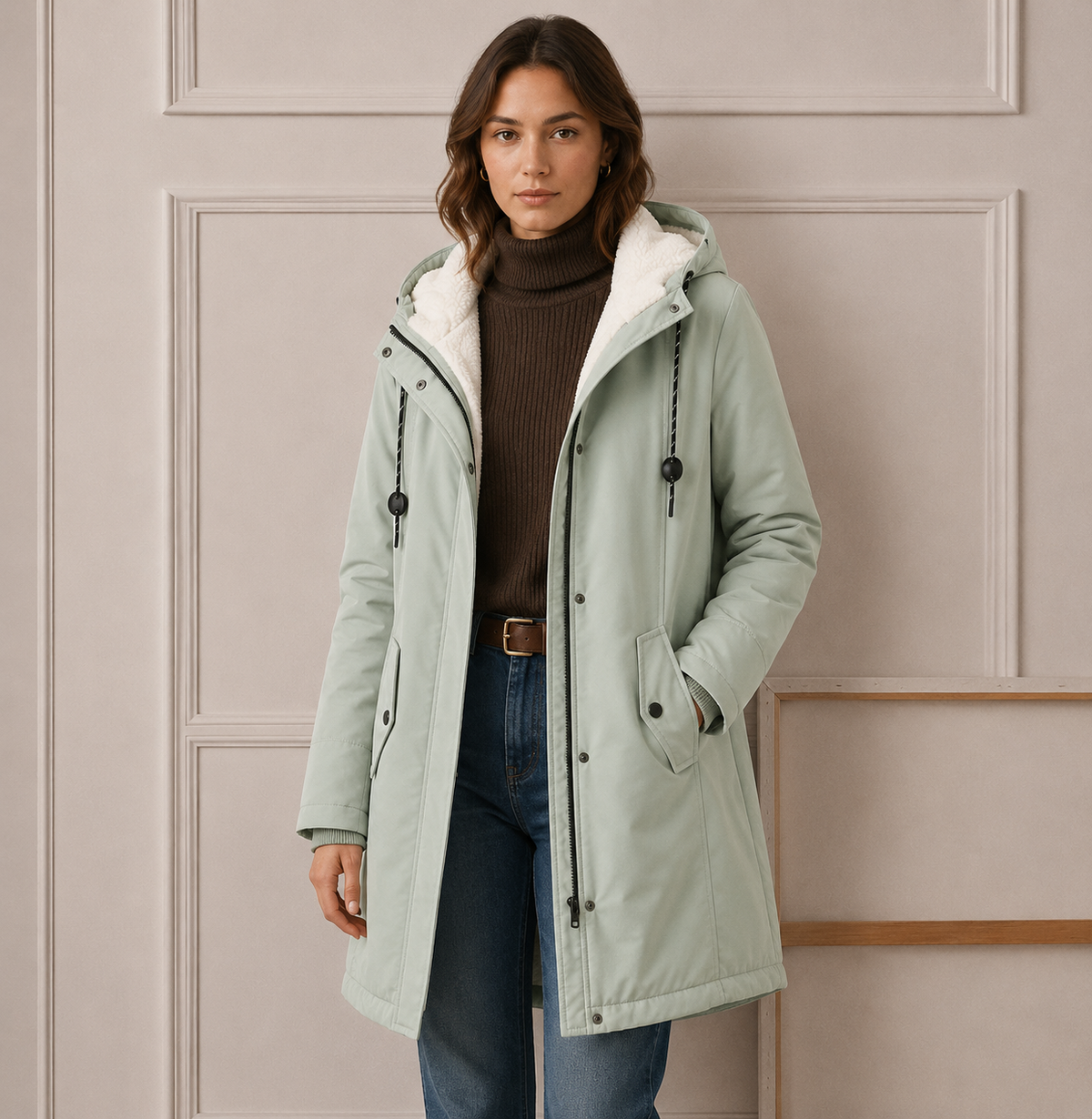 Hooded Sherpa Lined Zip Front Utility Parka Jacket 14
