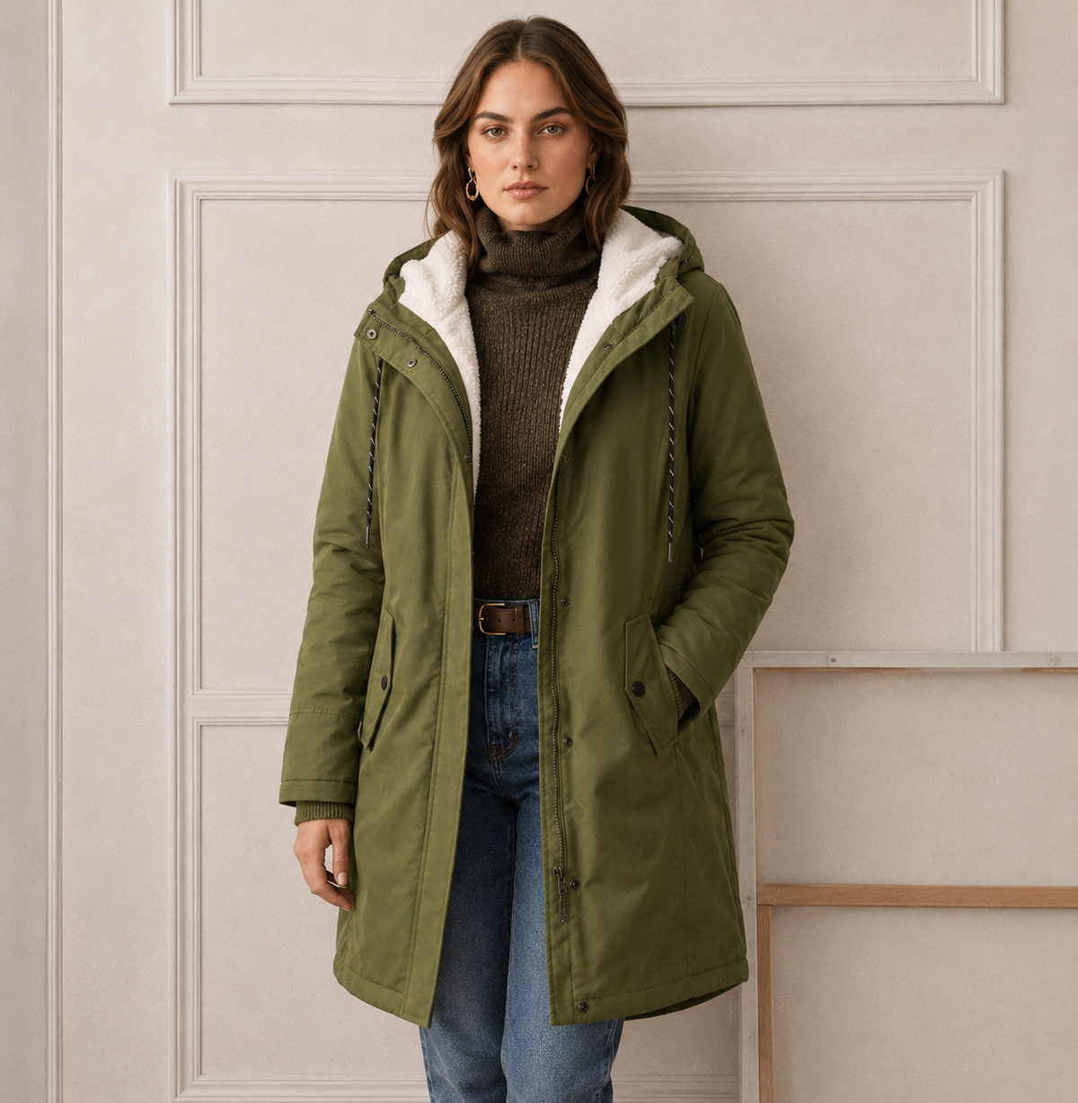 Hooded Sherpa Lined Zip Front Utility Parka Jacket 2