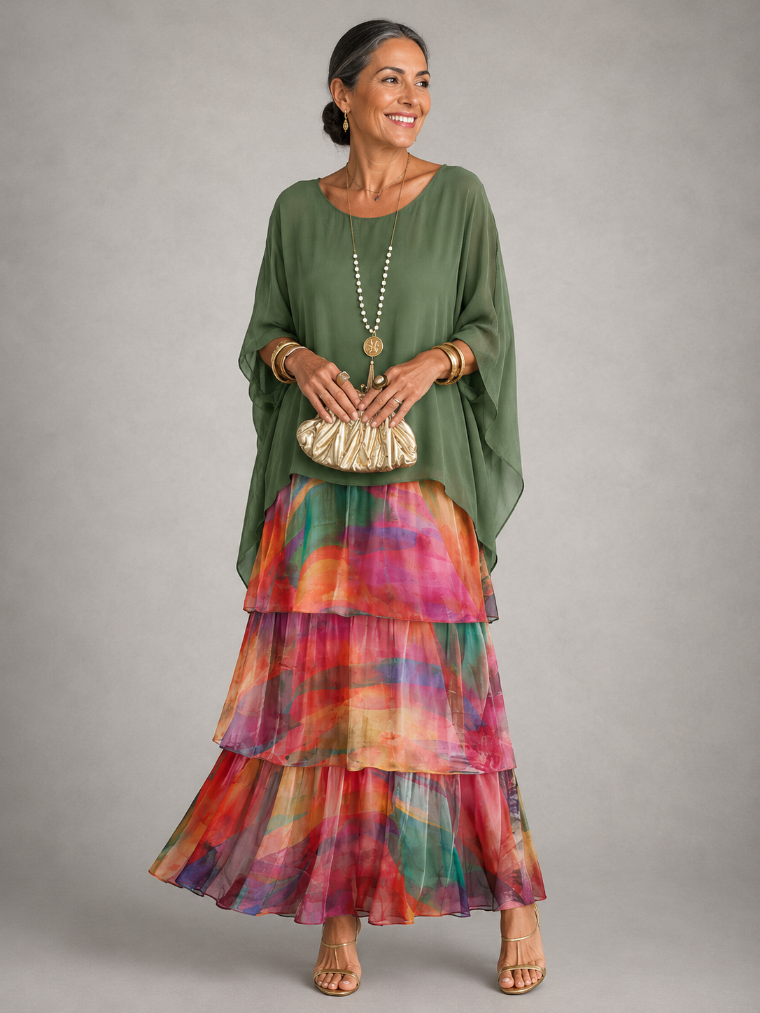 Round Neck Flutter Sleeve Tiered Chiffon Maxi Dress 10