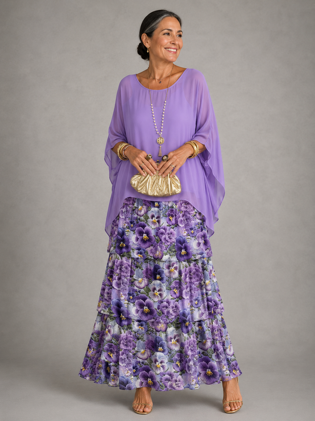 Round Neck Flutter Sleeve Tiered Chiffon Maxi Dress 12