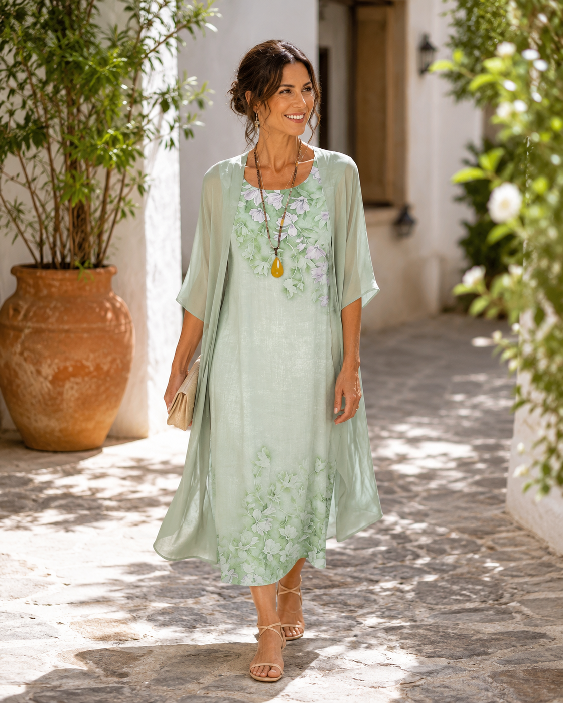 Floral Print Sleeveless Midi Dress and Sheer Duster Two Piece Set 3