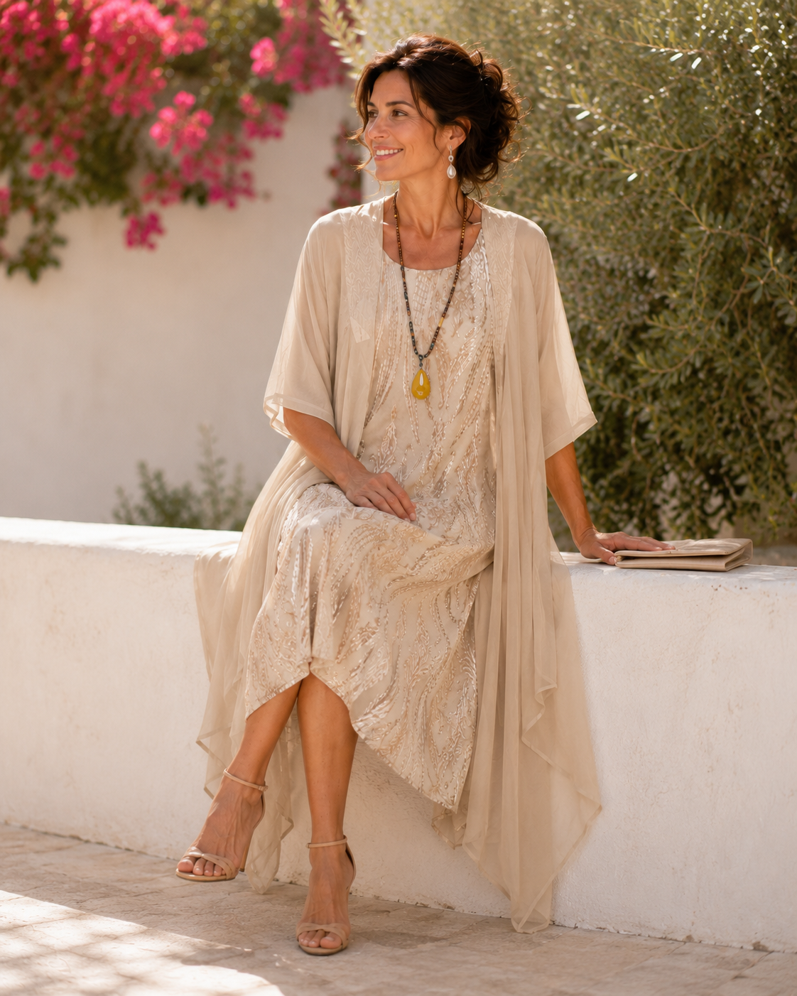 Metallic Shimmer Slip Dress and Sheer Duster Two Piece Set 2