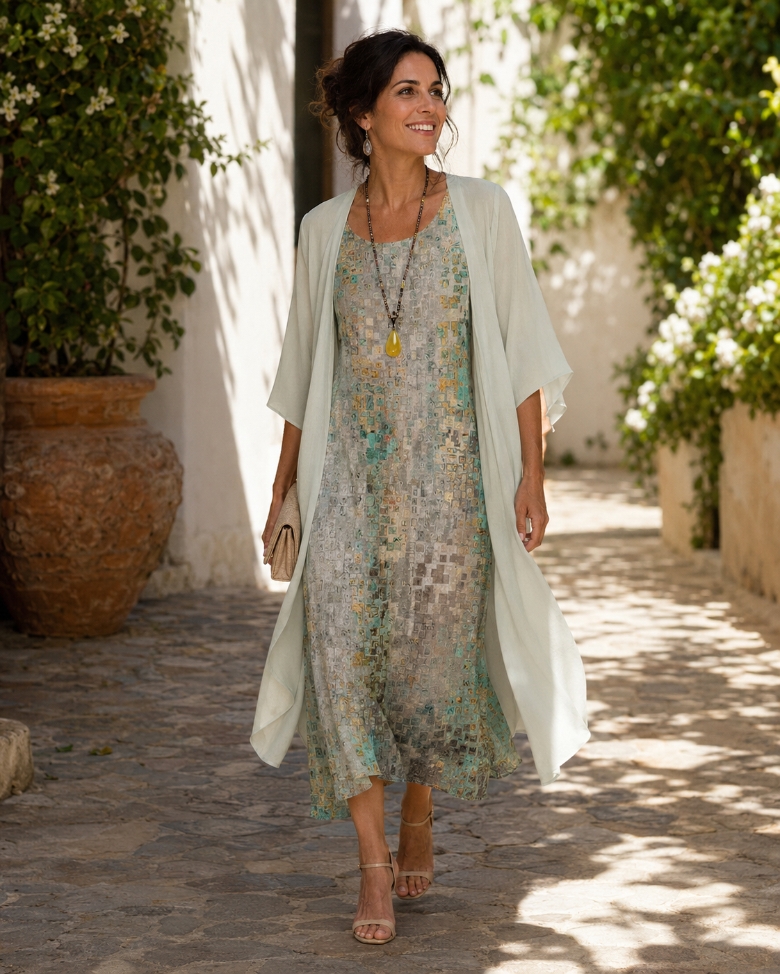 Metallic Shimmer Slip Dress and Sheer Duster Two Piece Set 4