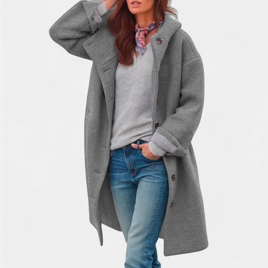Hooded Button Front Longline Wool Look Coat 3