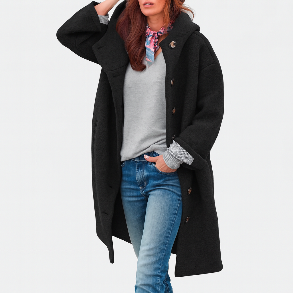 Hooded Button Front Longline Wool Look Coat 7