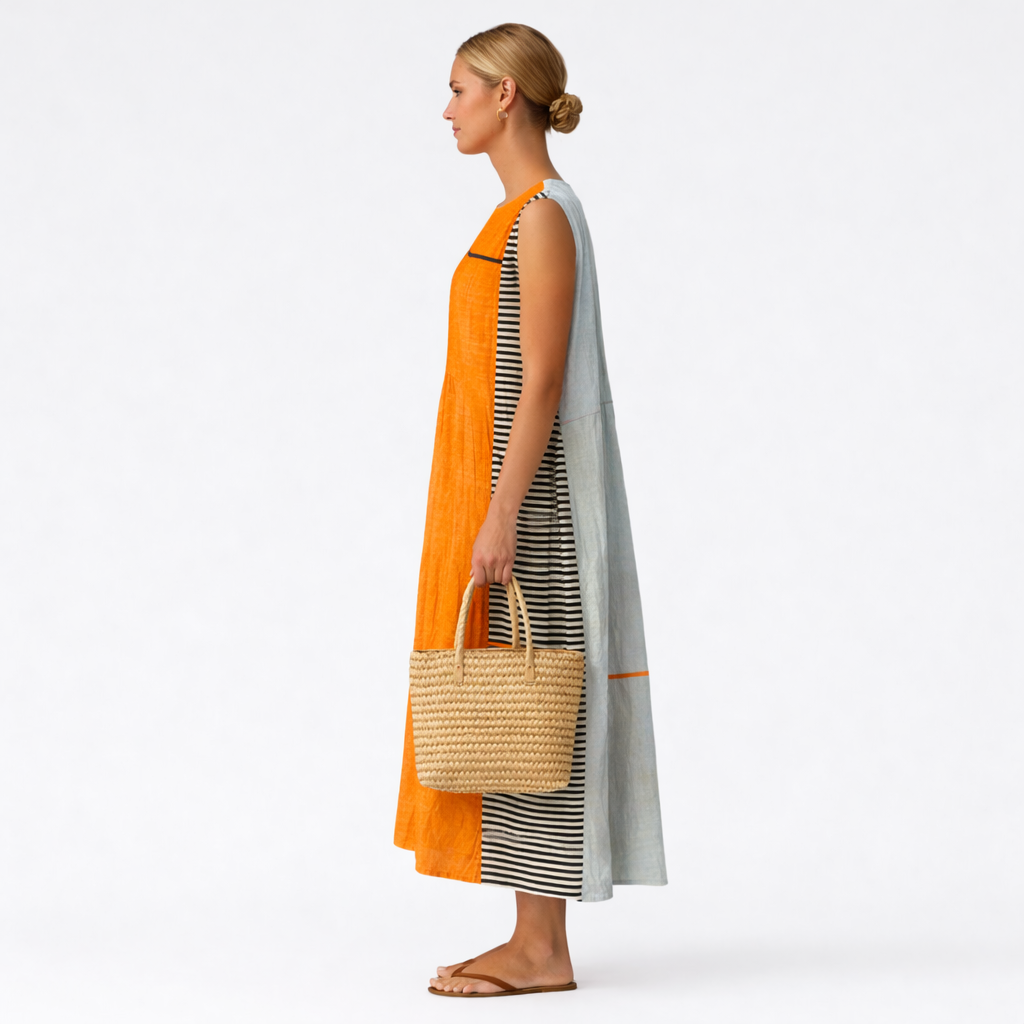 Striped Colorblock Round Neck Sleeveless Midi Dress 4
