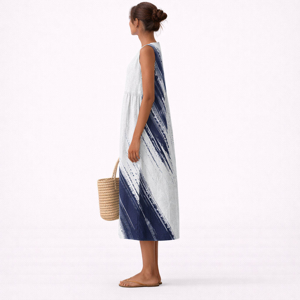 Abstract Brushstroke Print Sleeveless Pocket Midi Dress 4