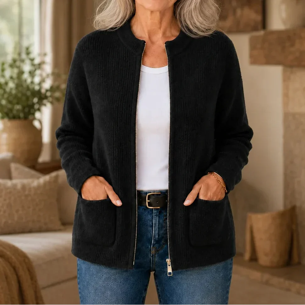 Ribbed Knit Zip Front Pocket Cardigan 2