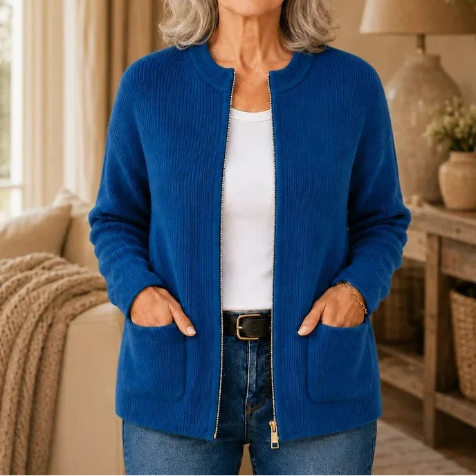 Ribbed Knit Zip Front Pocket Cardigan 4