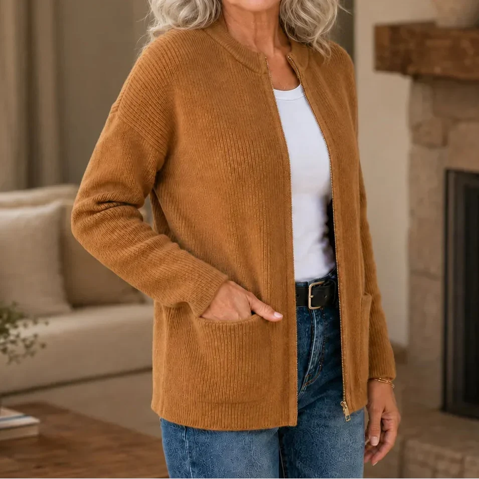 Ribbed Knit Zip Front Pocket Cardigan 3
