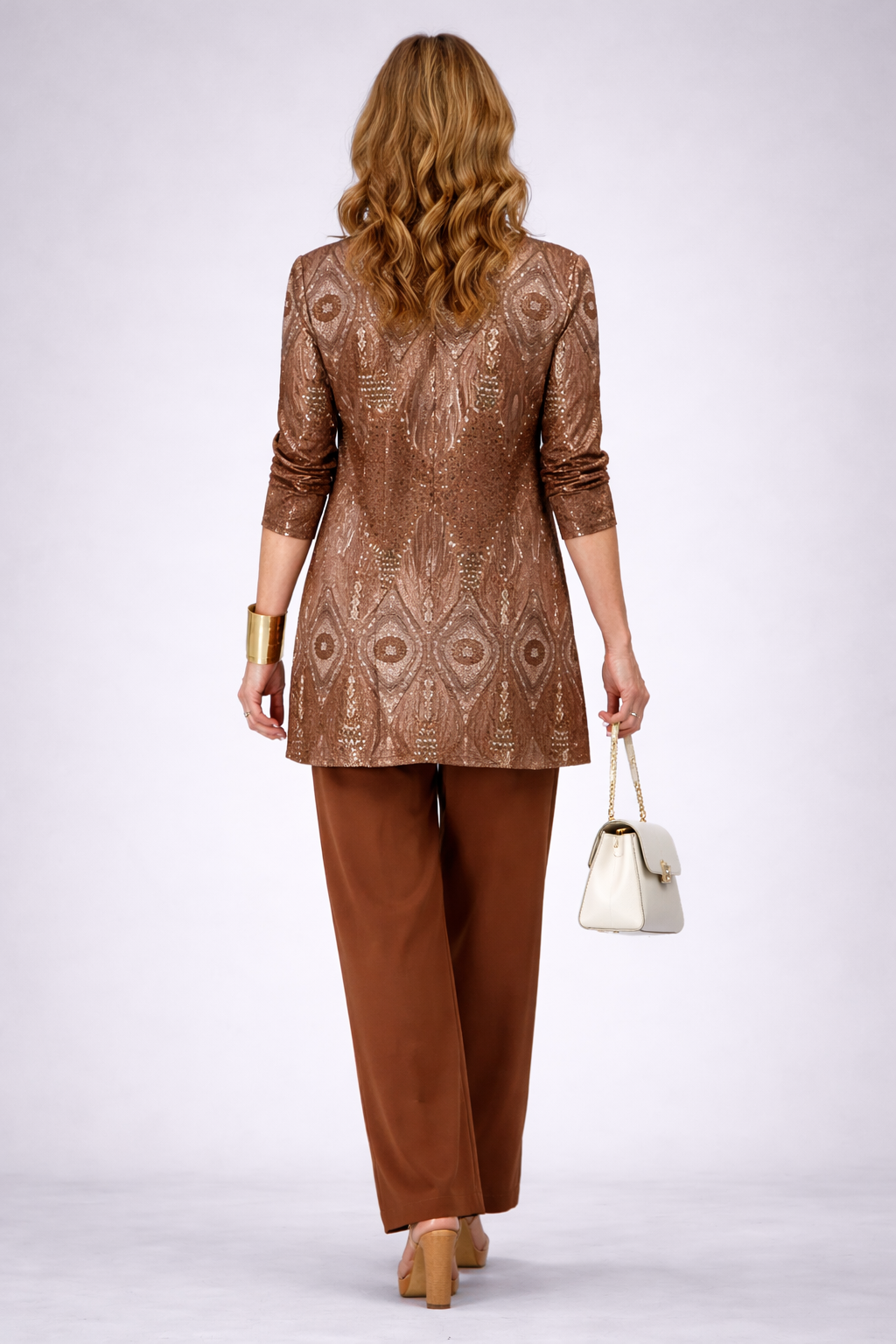 Sequin Open Front Jacket Tank and Wide Leg Pants Three Piece Set 2