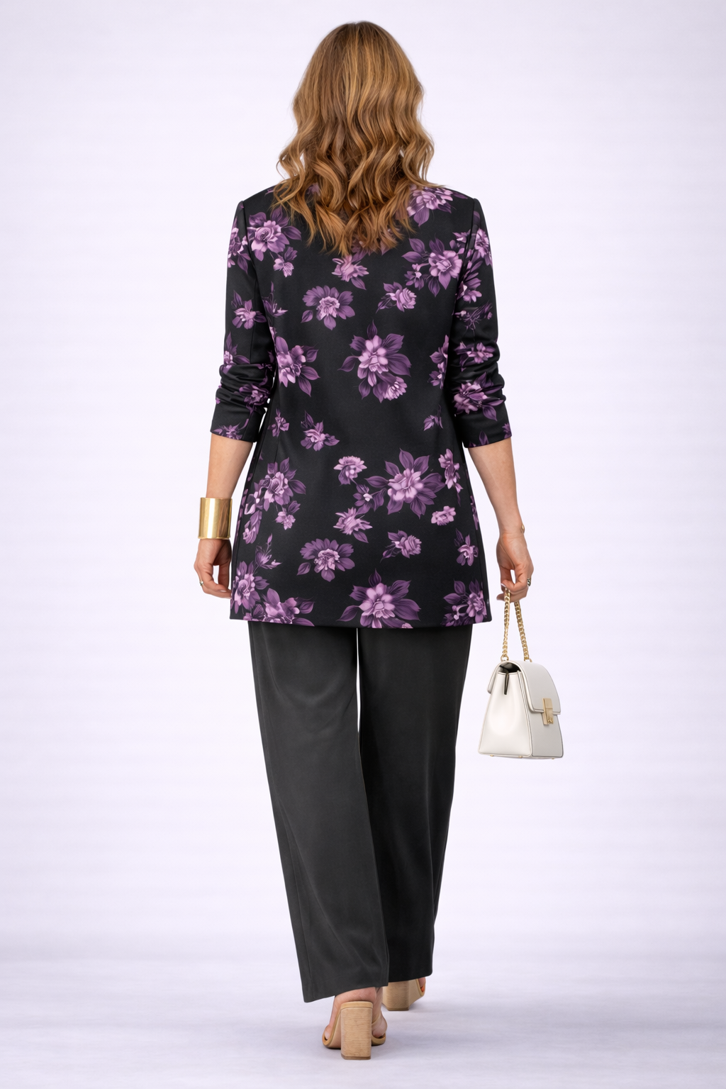 Rose Floral Print Longline Cardigan Tank and Pants Three Piece Set 2