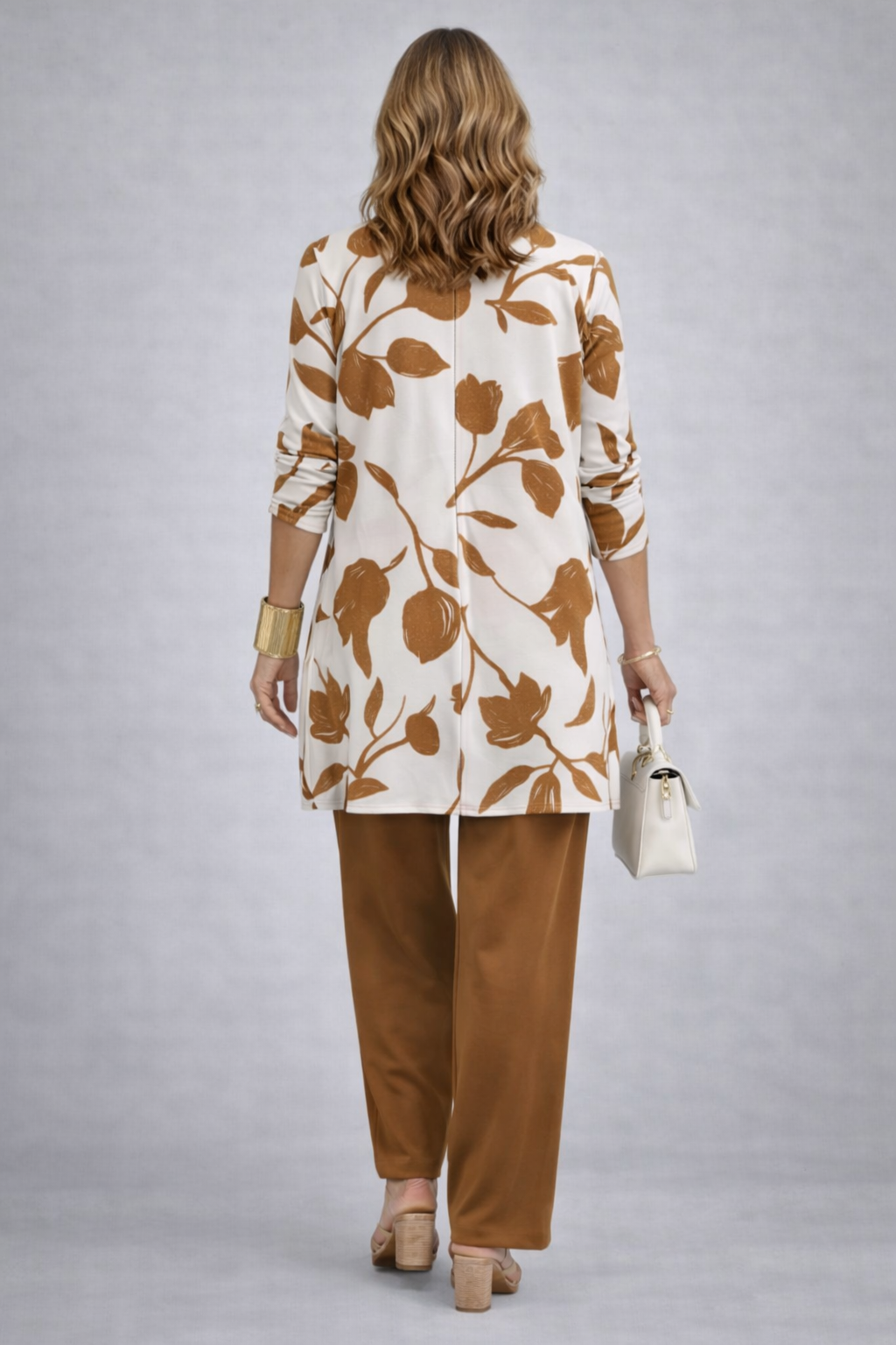 Tulip Print Longline Cardigan Tank and Pants Three Piece Set 2