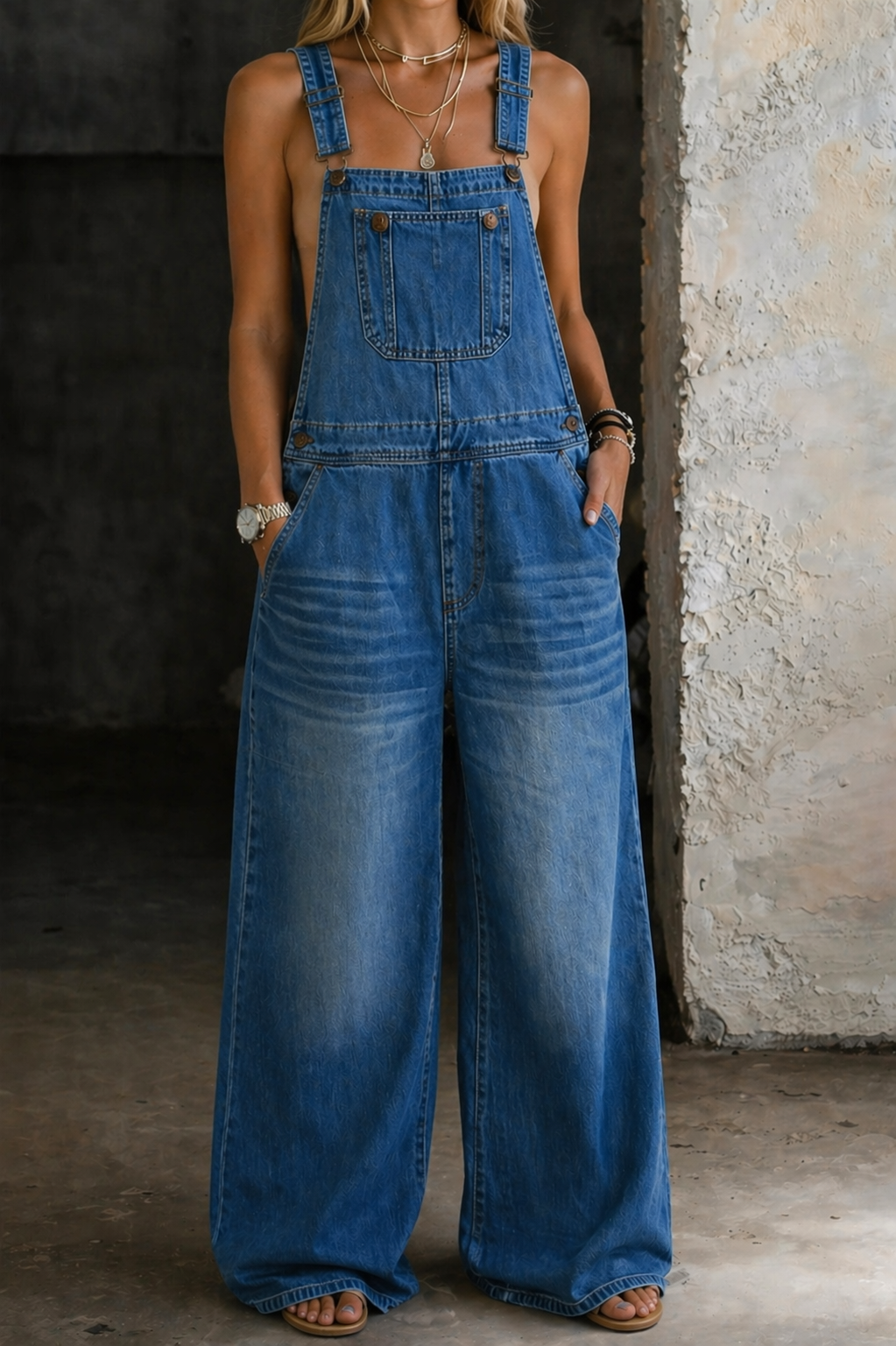 Adjustable Strap Wide Leg Denim Overalls
