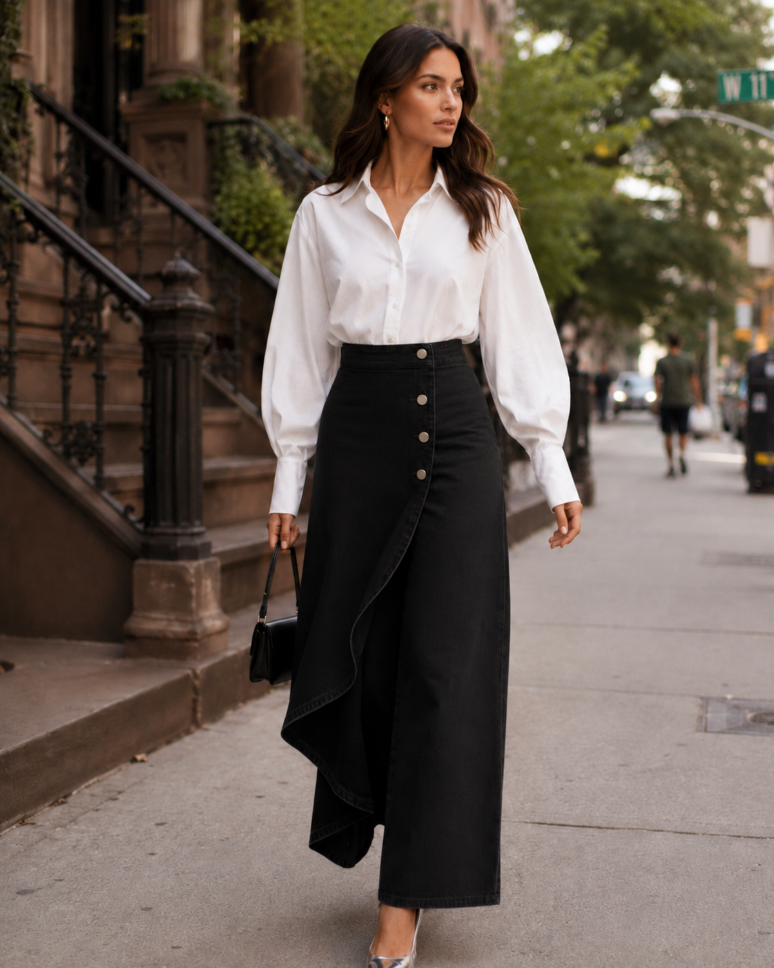 Button Front Wrap Wide Leg Denim Trousers 7