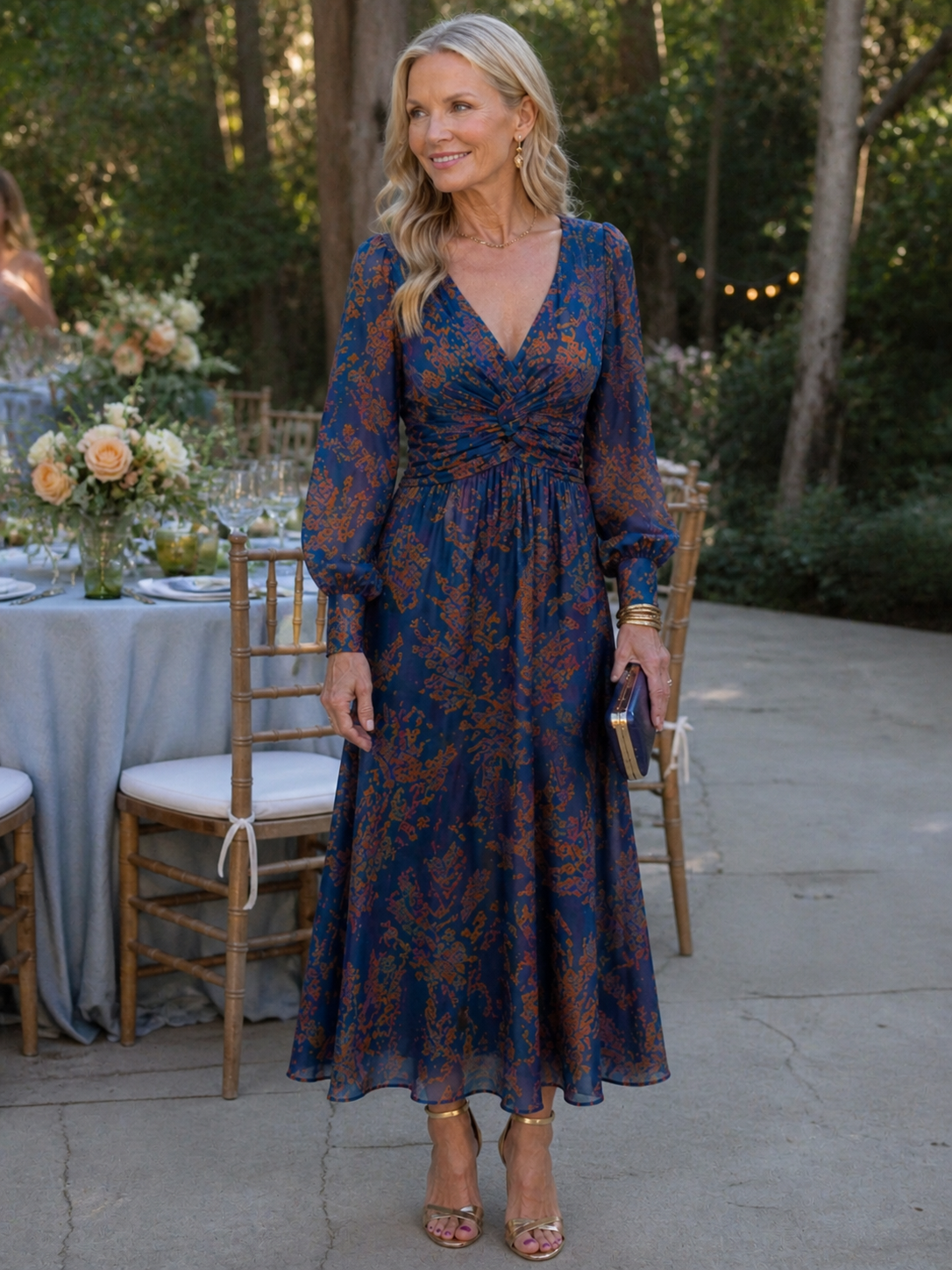 Paisley Print V-Neck Long Sleeve Twist Front Maxi Dress 2