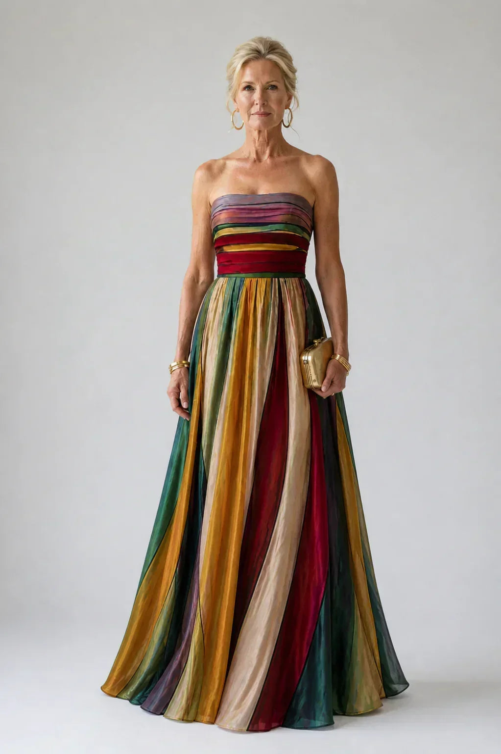 Striped Strapless A-Line Maxi Gown 4
