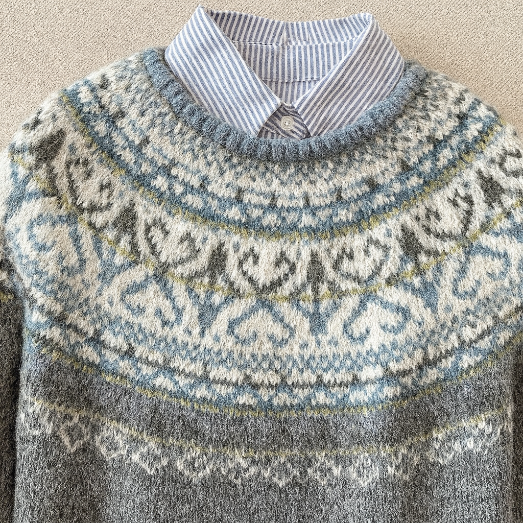 Fair Isle Crew Neck Nordic Knit Sweater 2
