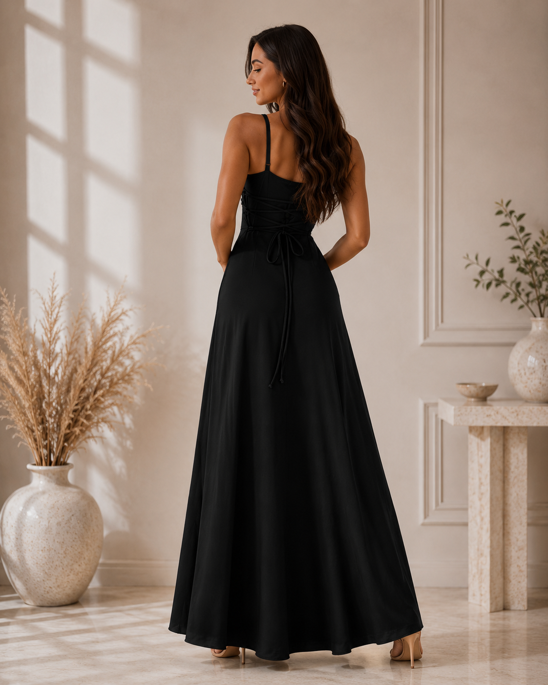 Cowl Neck Spaghetti Strap A-Line Maxi Dress 12