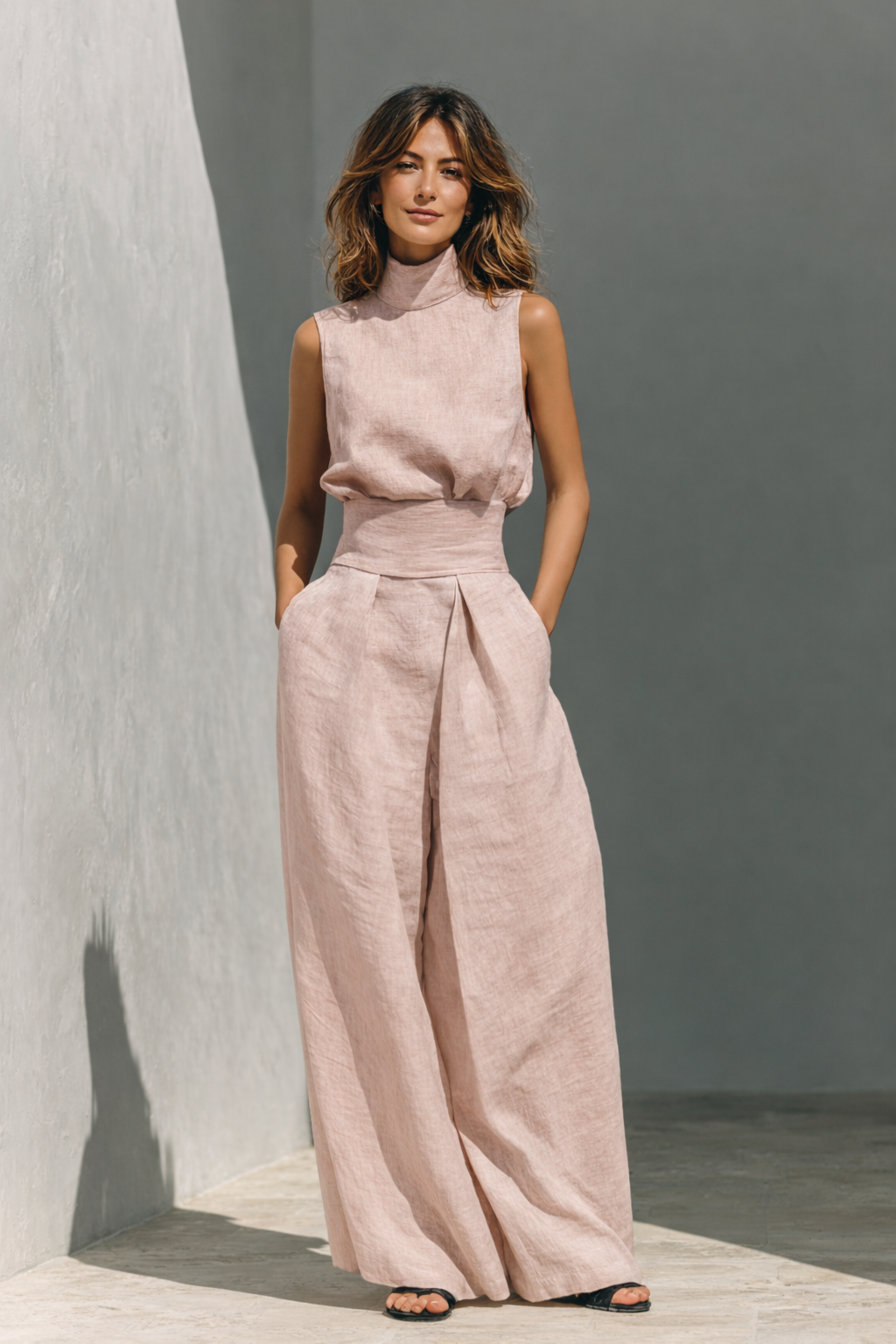 High Neck Sleeveless Top and Wide Leg Pants Two Piece Set 4