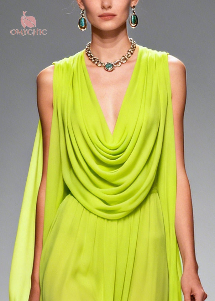 Cowl Neck Draped Shoulder Cape Floral Embroidered Hem Midi Dress - View 2
