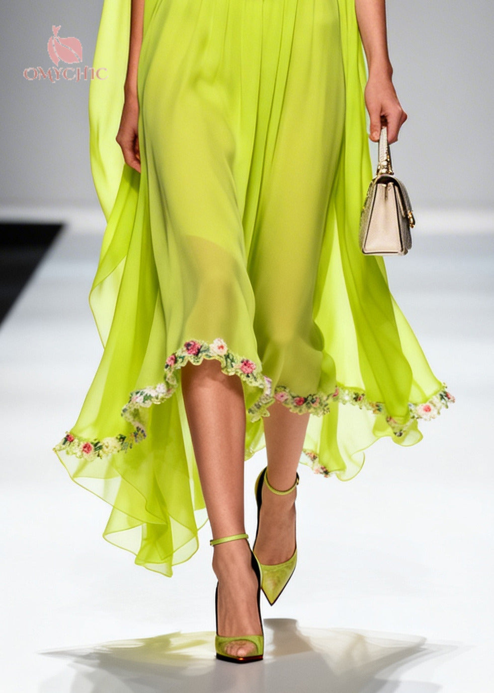 Cowl Neck Draped Shoulder Cape Floral Embroidered Hem Midi Dress - View 4