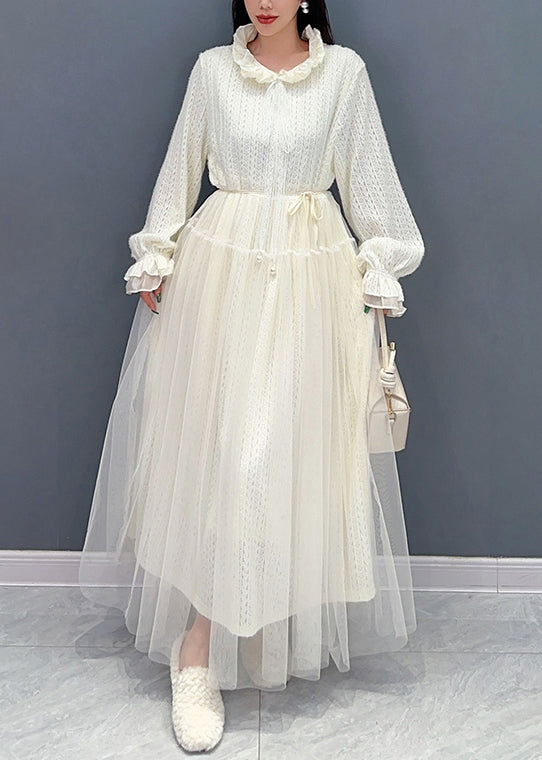 Chic White Ruffled Tulle Lace Dresses Long Sleeve - View 2