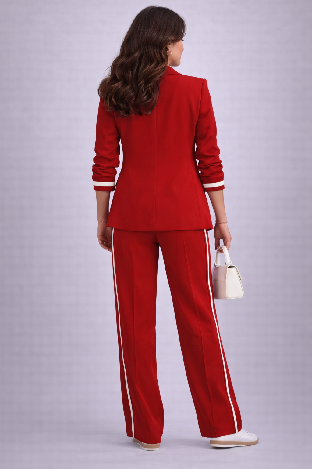 Contrast Stripe Blazer and Wide Leg Pants Two Piece Set 2