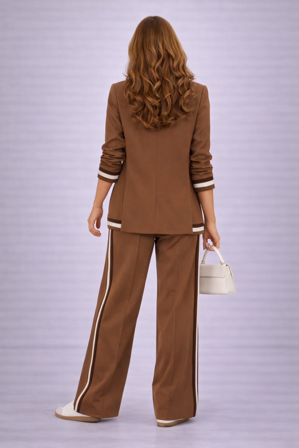 Striped Cuff Blazer and Wide Leg Pants Two Piece Set 2