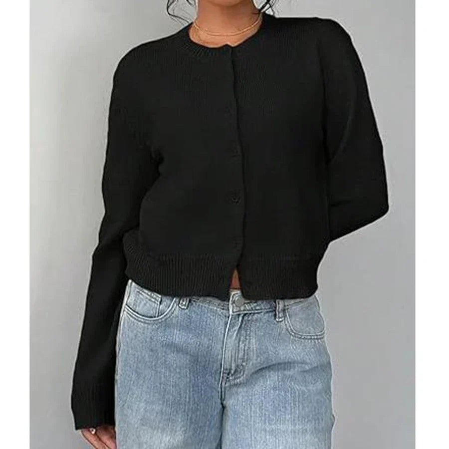 Round Neck Button Front Cropped Knit Cardigan 4