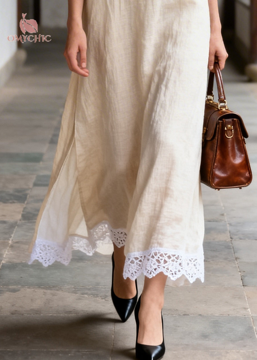 Lace Trim Collar Button Front Three-Quarter Sleeve Maxi Dress - View 4