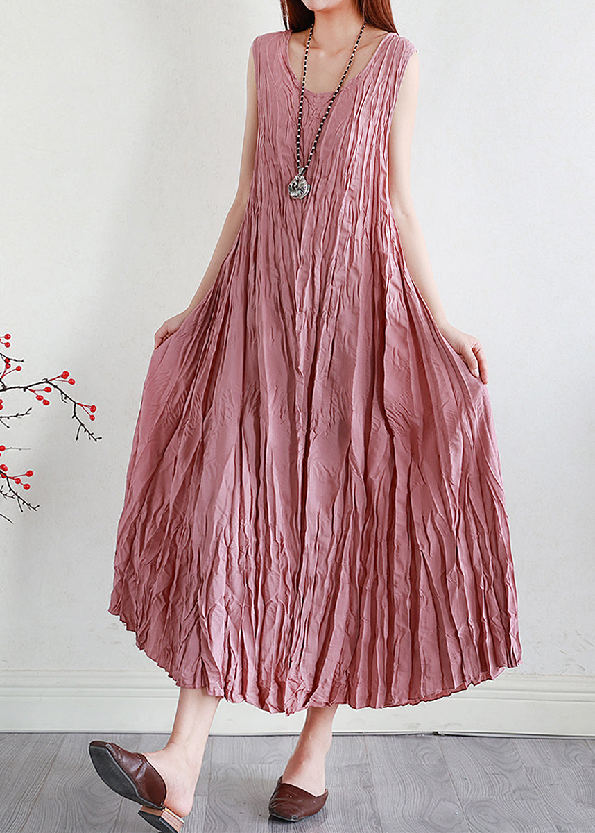 Crinkle Pleat Round Neck Sleeveless A-Line Maxi Dress - View 2