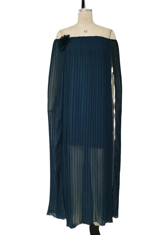 Off Shoulder Accordion Pleat Rosette Cape Sleeve Maxi Gown - View 5