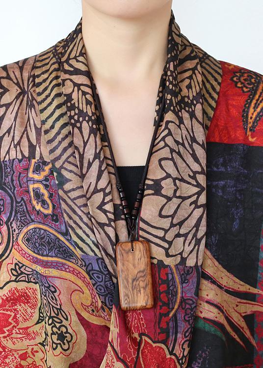 Floral V-Neck Long Sleeve Chiffon Kaftan Maxi Dress - View 5