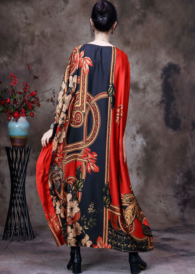 Oversized Floral Print Kaftan Round Neck Batwing Sleeve Maxi Dress - View 4
