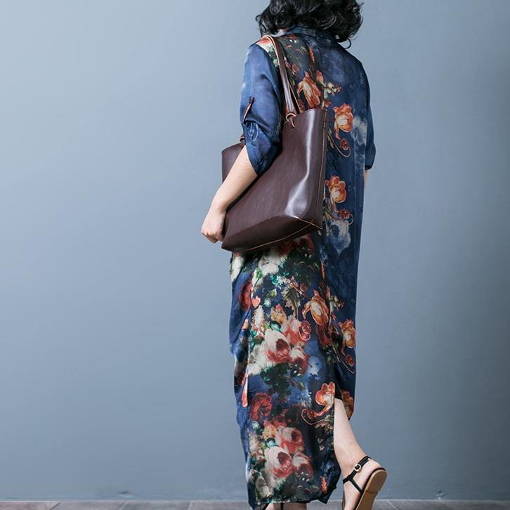 Floral Print Wrap V-Neck Patch Pocket Oversized Maxi Dress - View 4