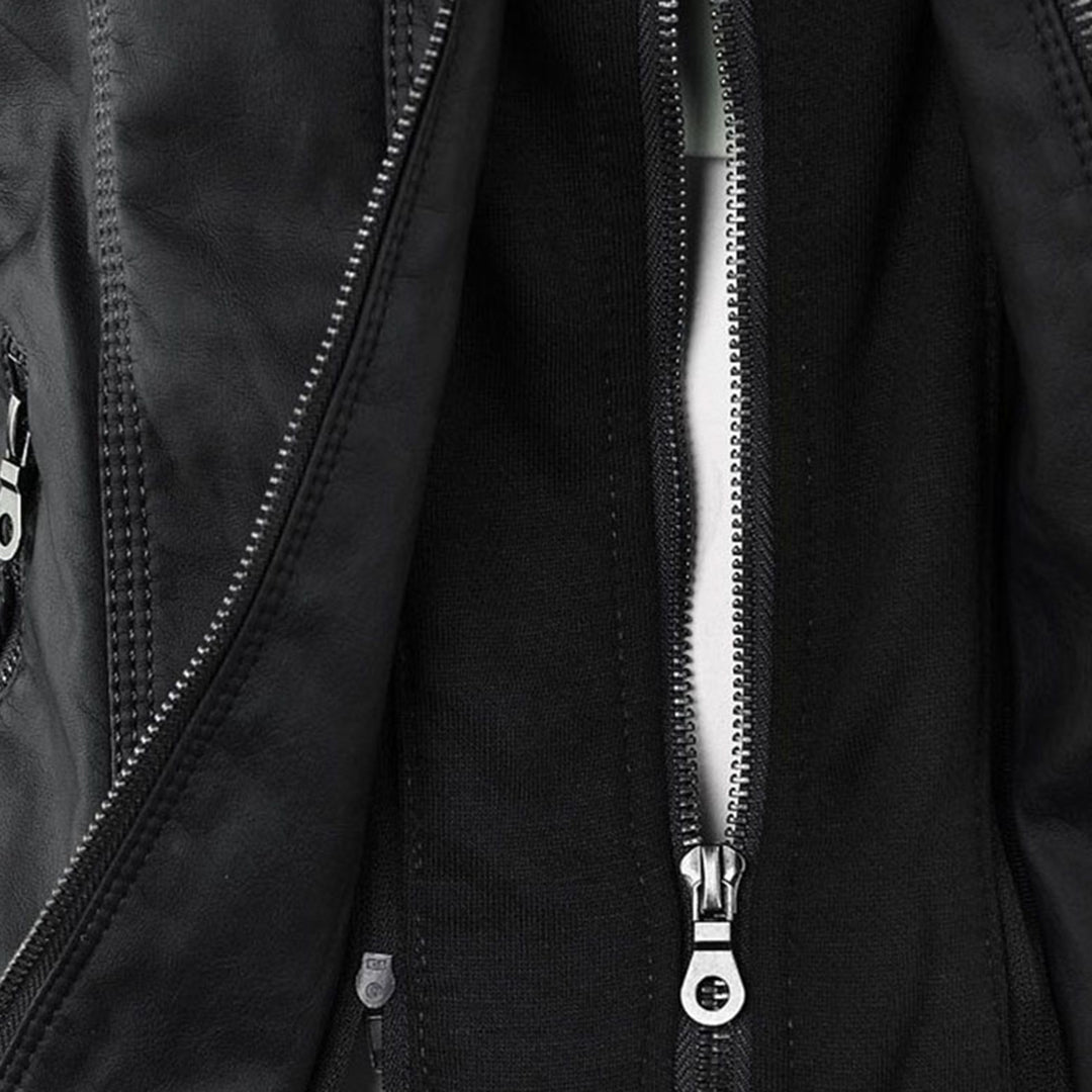 Faux Leather Removable Hood Zip Front Moto Jacket 8