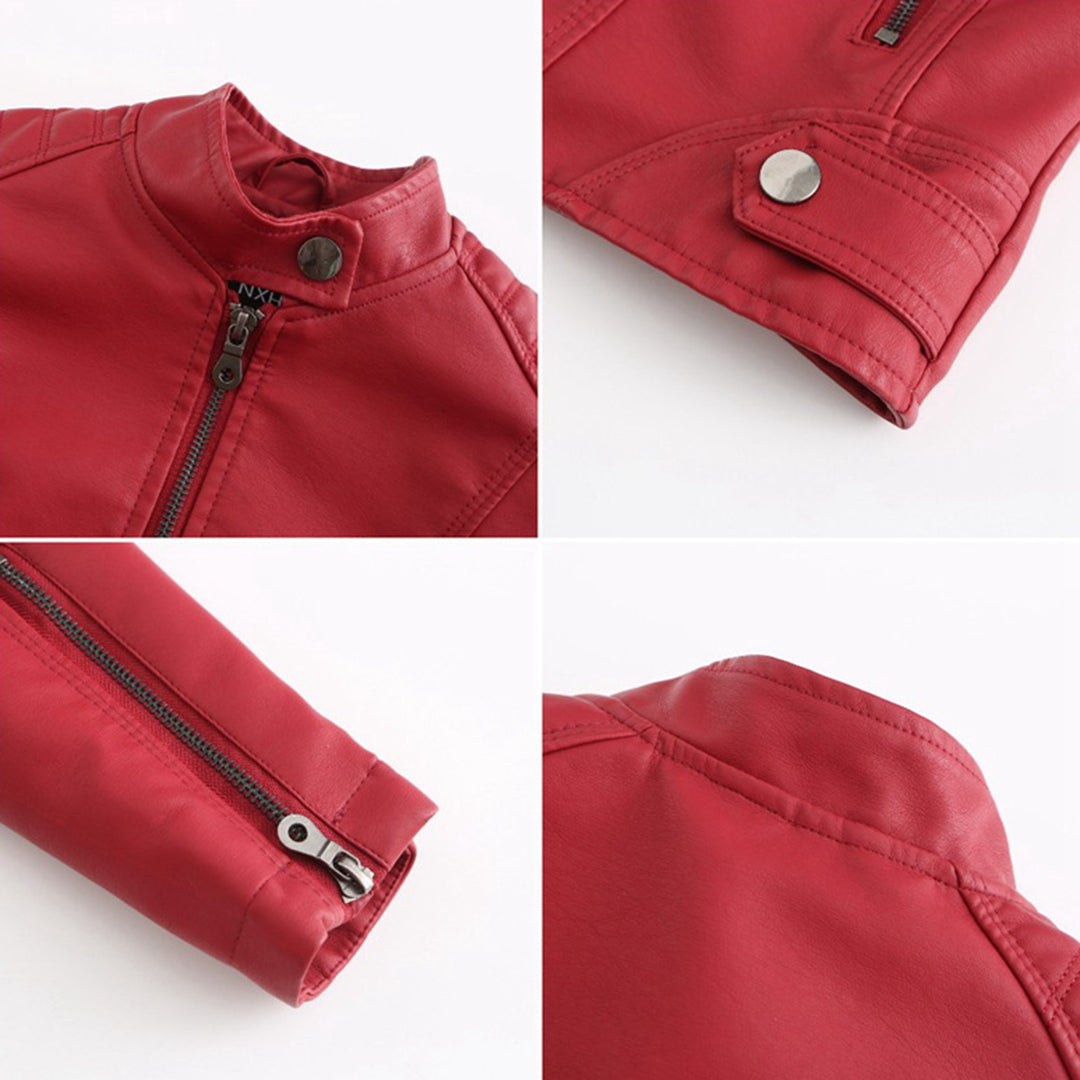 Stand Collar Zip Front Faux Leather Moto Jacket 8