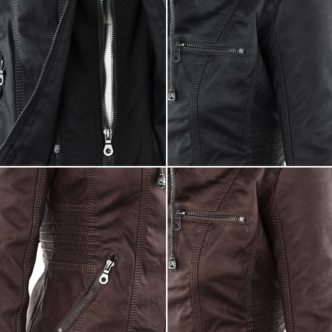 Faux Leather Removable Hood Zip Front Moto Jacket 13