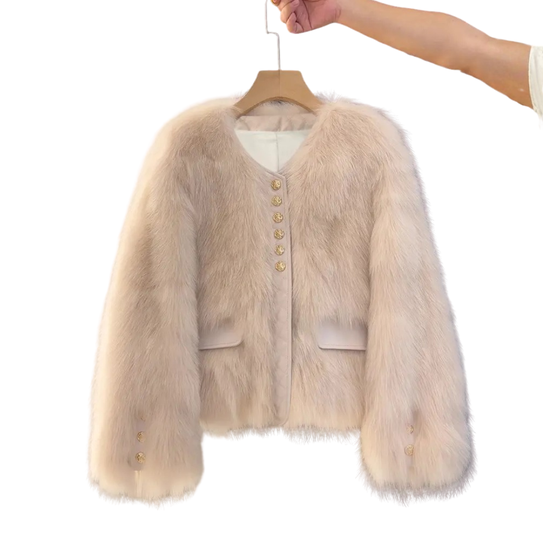 Faux Fur Contrast Trim Button Front Cropped Jacket 4