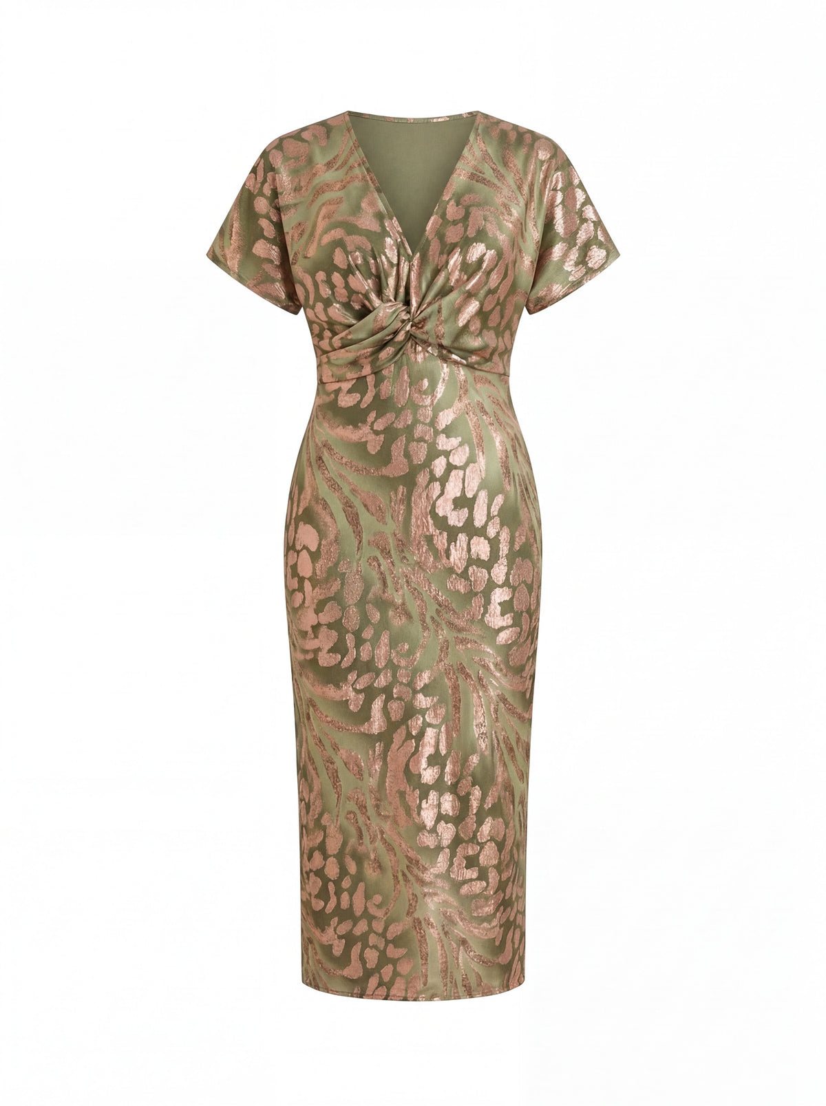 Animal Print V-Neck Short Sleeve Twist Front Midi Dress 7