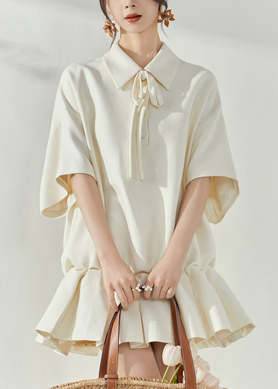 Peter Pan Collar Tie Neck Short Sleeve Ruffle Peplum Mini Dress - View 2